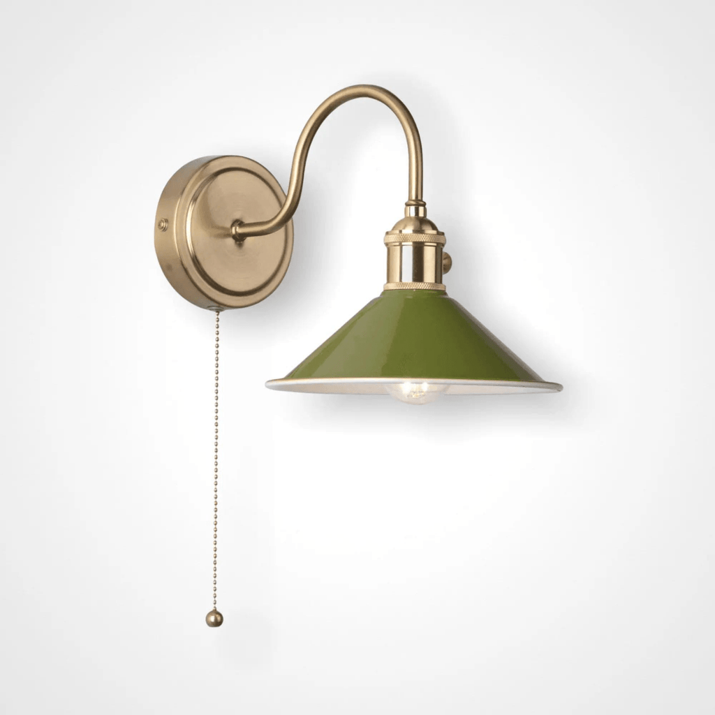 Hadano 1lt Wall Light Natural Brass With Olive Green Shade - Persora