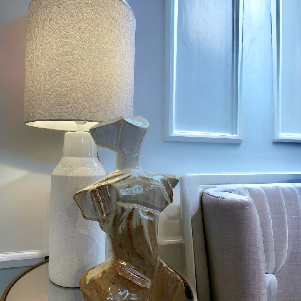 White Textured Glaze Table Lamp - Persora