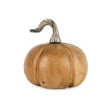Small Mango Wood Pumpkin – Rustic Autumn Decor with Silver Stem