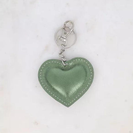 Green leather heart Key ring.