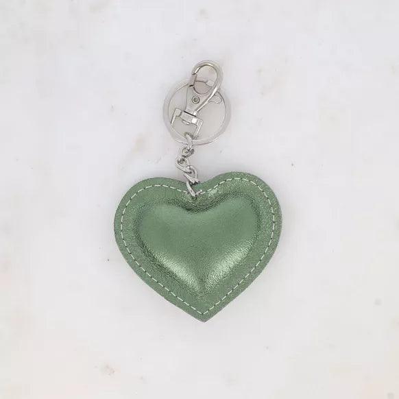 Green leather heart Key ring.