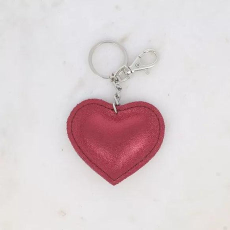 Ruby Red leather heart Key ring.