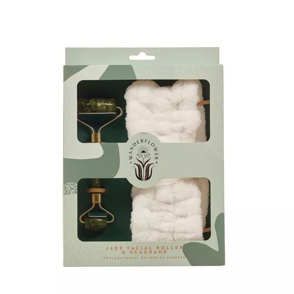 Wanderflower Jade Facial Roller & Headband.