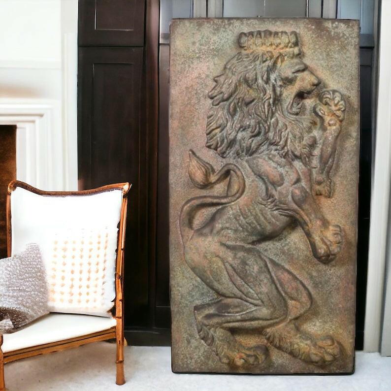 Lion Patina Wall Relief Panel.