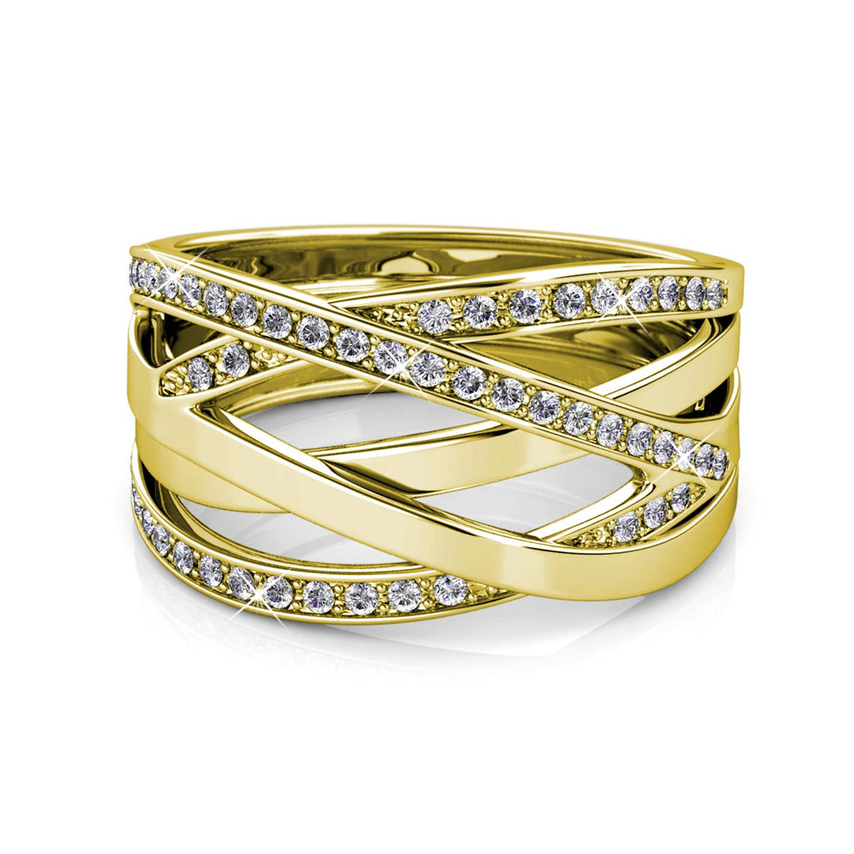 CARALI / MYC Paris - Criss Cross Ring - Gold and Crystal: 56