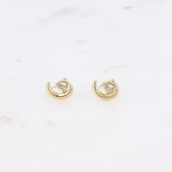 Stud earrings - moon with oval zirconium oxide.