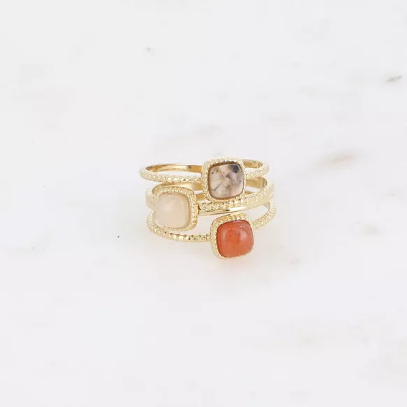 3 Square Natural Stone Ring