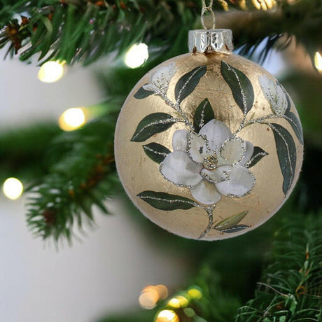 Gold Glass Magnolia Flower Bauble.