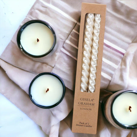 Gisela Graham Metallic Cream Twist Dinner Candles.