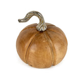 Small Mango Wood Pumpkin – Rustic Autumn Decor with Silver Stem