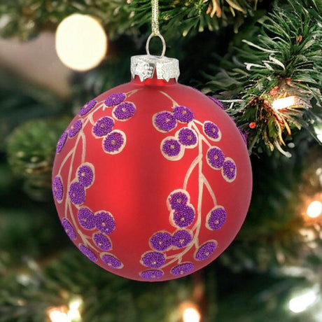 Red Beaded Berries Glass Bauble.