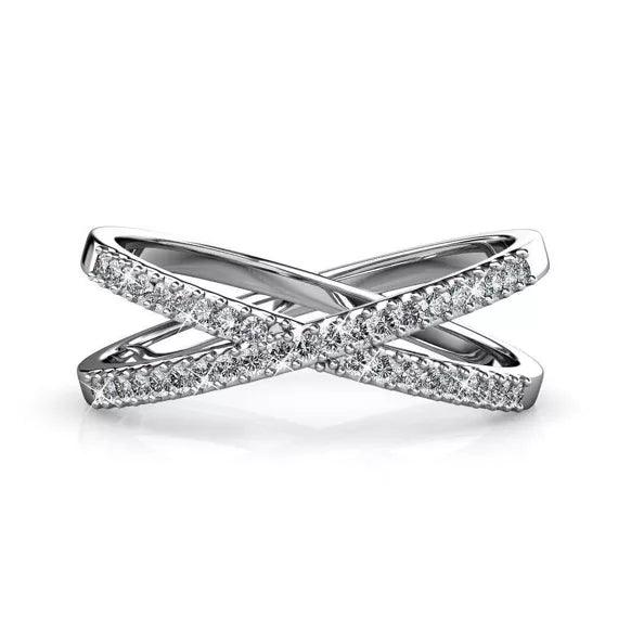 Silver and Crystal Criss Cross Ring.