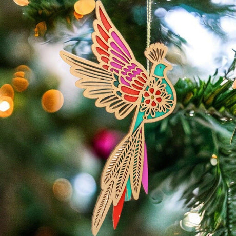 Wooden Rainbow Bird Decoration Bauble.