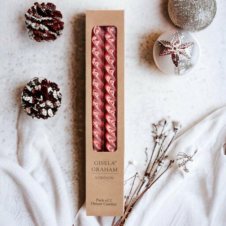 Gisela Graham Metallic Red Twist Dinner Candles.