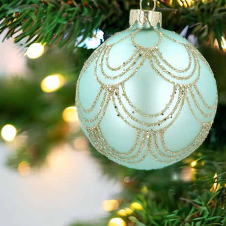 Turquoise Blue and Gold Glass Bauble.