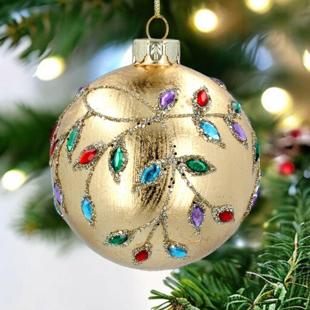 Gold Leaf Jewelled Glass Bauble.