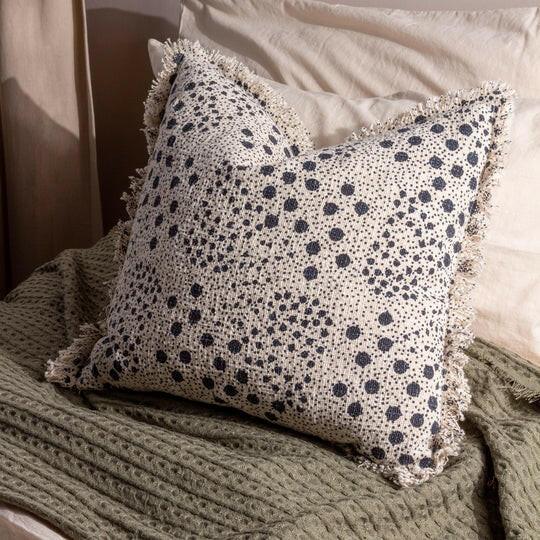 Hara Woven Fringed Cotton Cushion Ink.