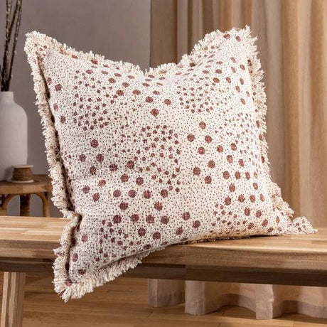 Hara Woven Fringed Cotton Cushion Pecan.