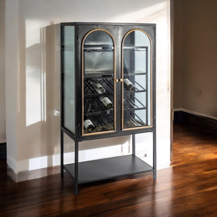 Industrial metal and gold cabinet