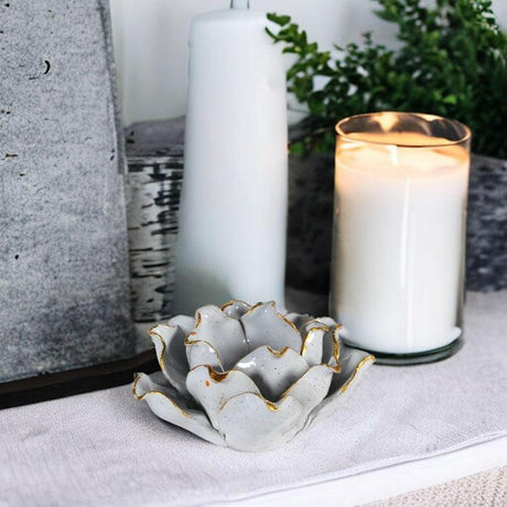 Grey and Gold Ceramic Candleholder.