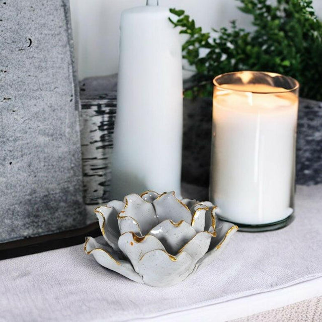 Grey and Gold Ceramic Candleholder.