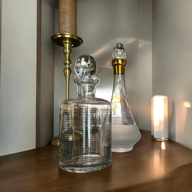 Gold Geometric Design Glass Decanter.