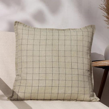 Linen Grid Check Cushion in Stone.