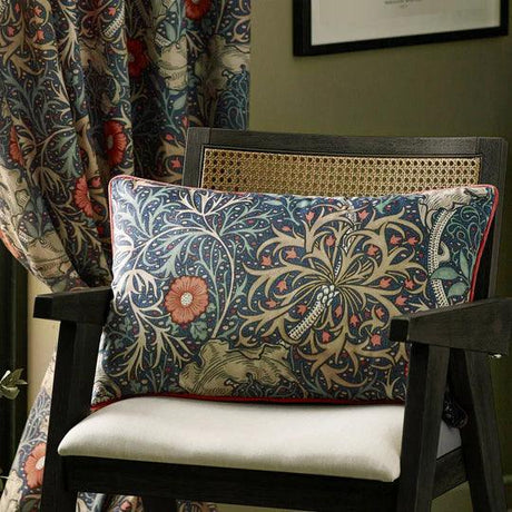 Morris & Co Seaweed Printed Velvet Cushion Indigo.