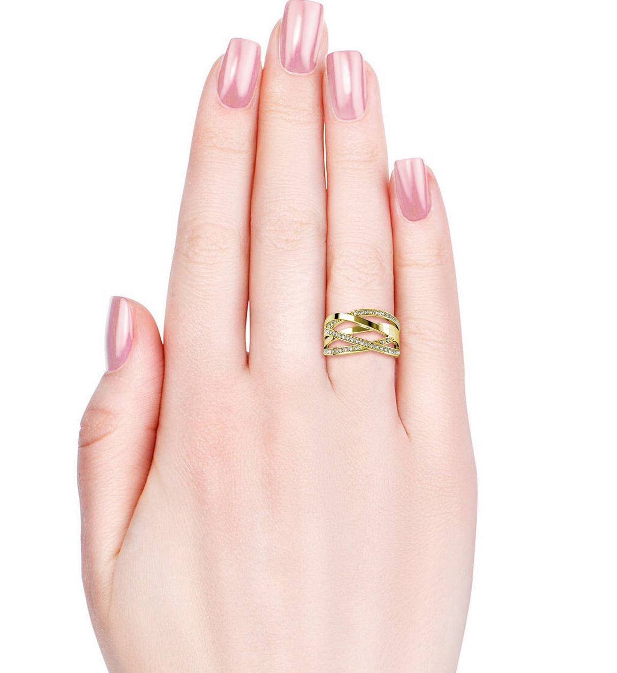 CARALI / MYC Paris - Criss Cross Ring - Gold and Crystal: 56