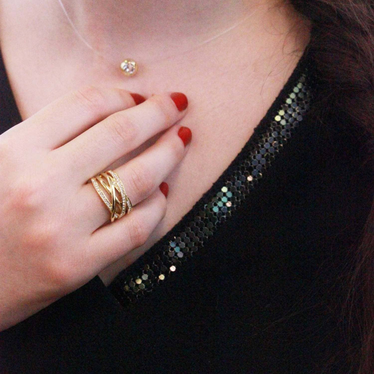 CARALI / MYC Paris - Criss Cross Ring - Gold and Crystal: 56