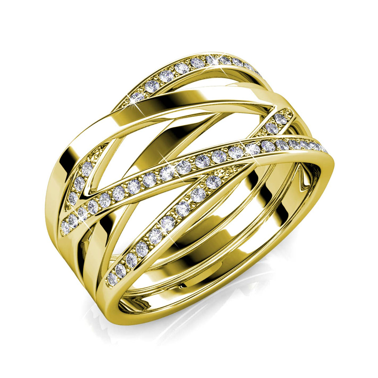 CARALI / MYC Paris - Criss Cross Ring - Gold and Crystal: 56