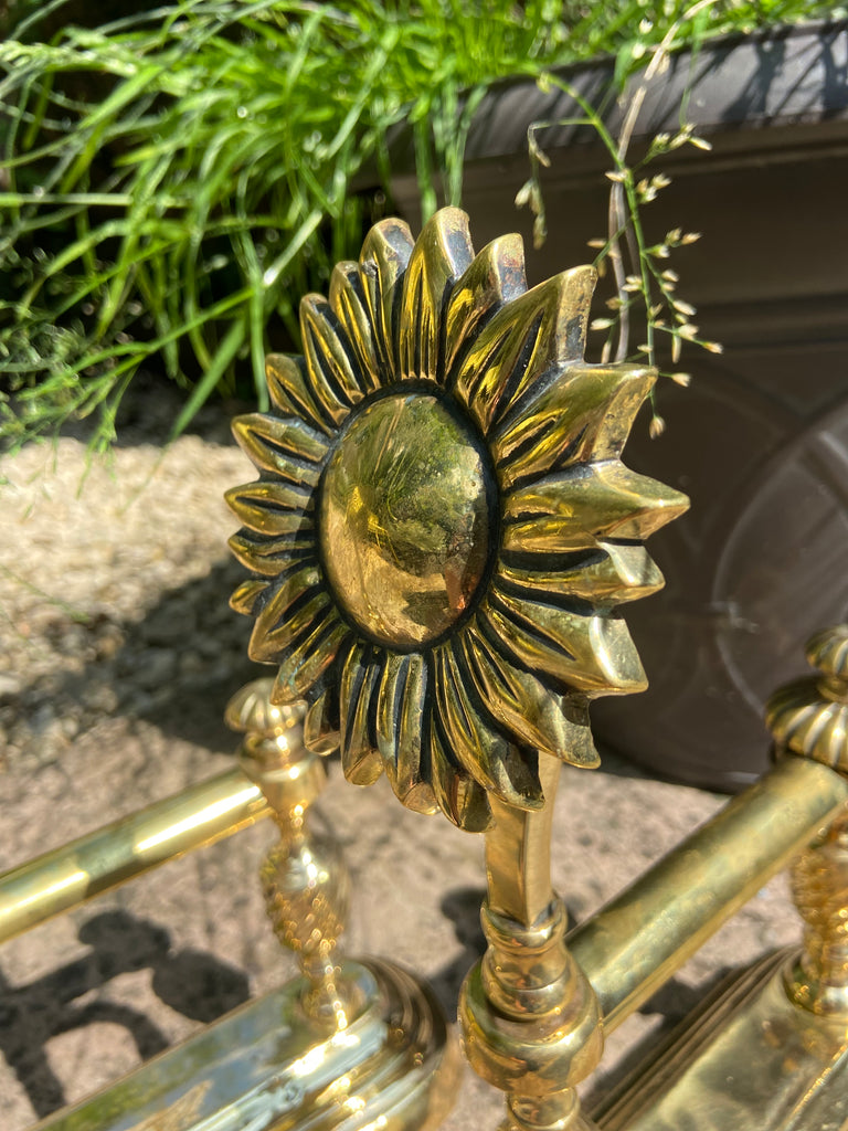 Antique Brass Fire Dogs with Sunflower