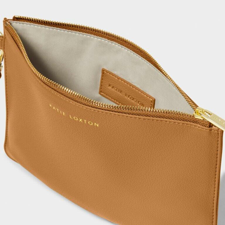 Zana Canvas Wristlet Pouch in Tan.