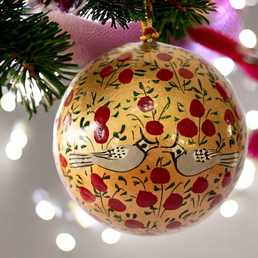 3" Gold & Red Bird Hanging Christmas Bauble - Persora