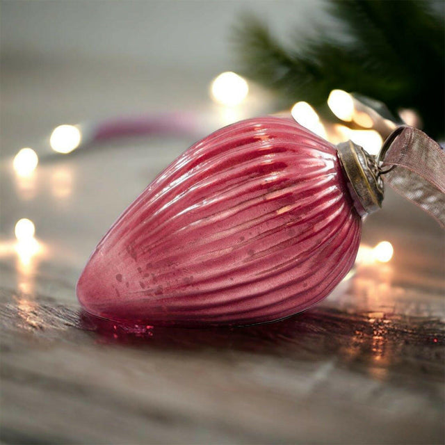 Pink Glass Pinecone Hanging Ornament.