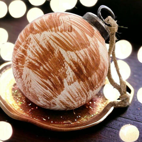 Tan Brushed Glass Hanging Bauble.