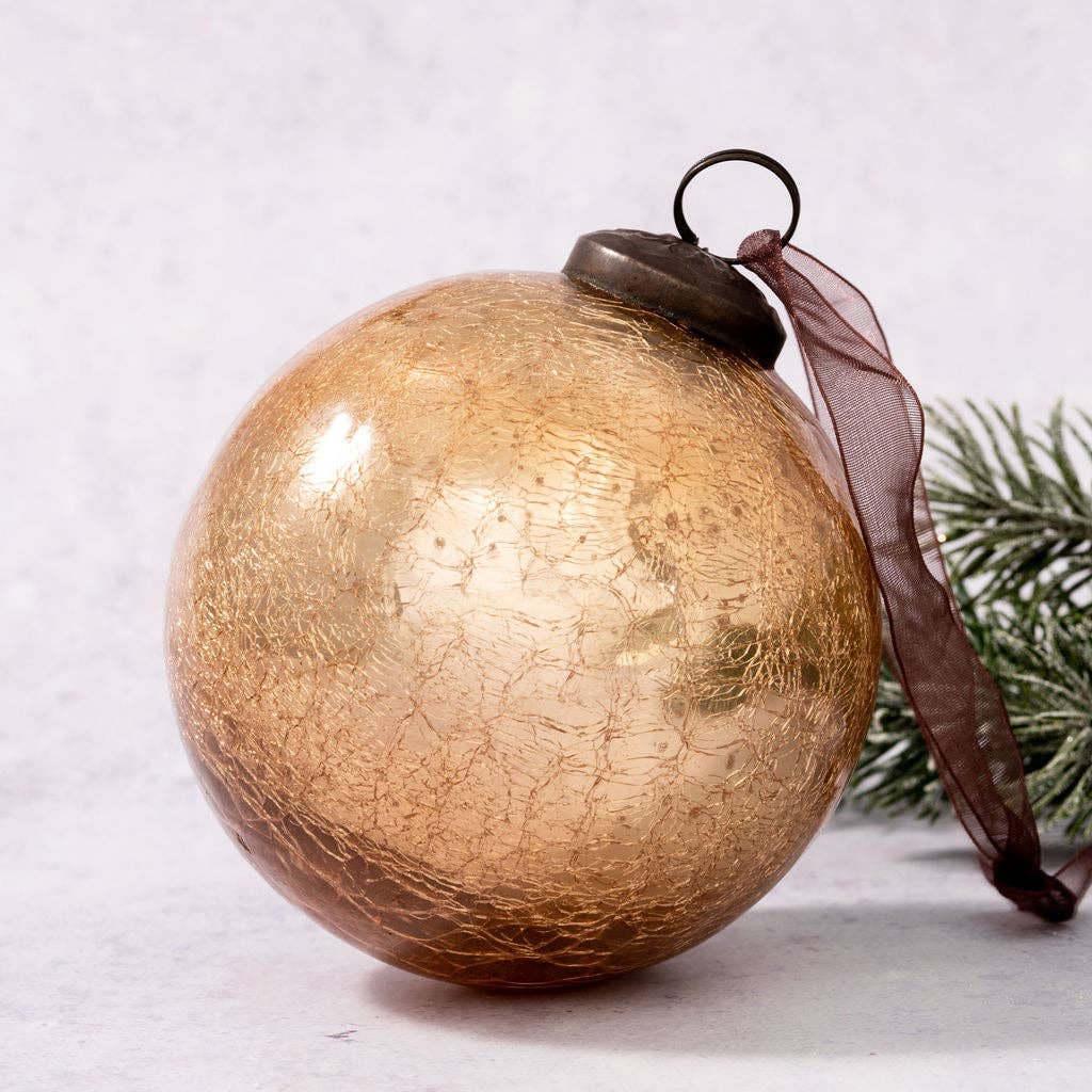 4" Extra Large Champagne Crackle Glass Bauble - Persora