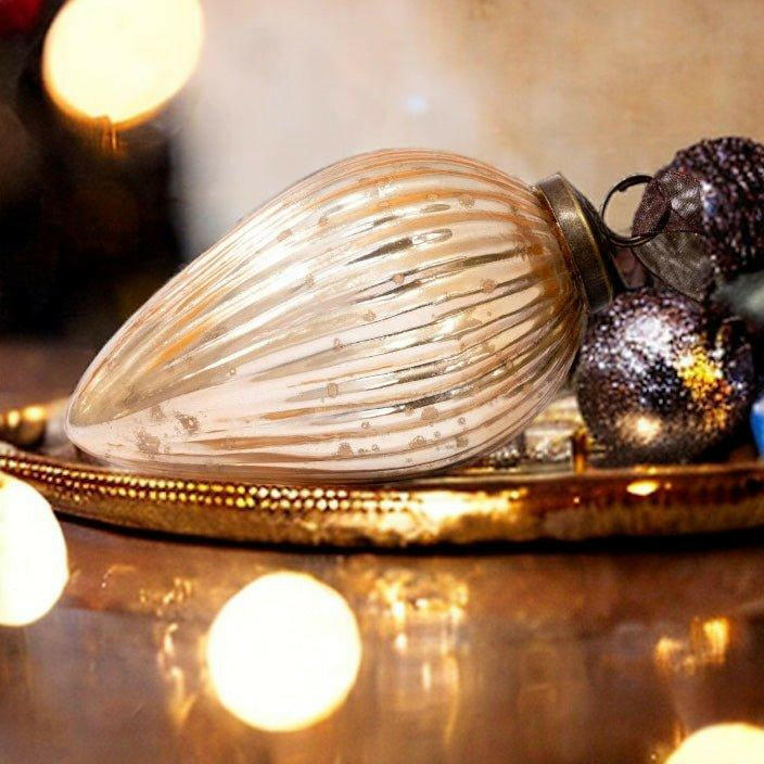 4" Extra Large Champagne Ribbed Glass Pinecone Bauble.