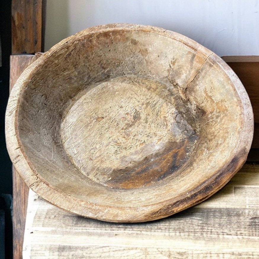 Antique Round Wooden Bowl - Persora