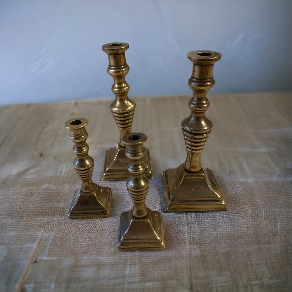 Antique Set of 4 Brass Miniature Candle Holders - Persora