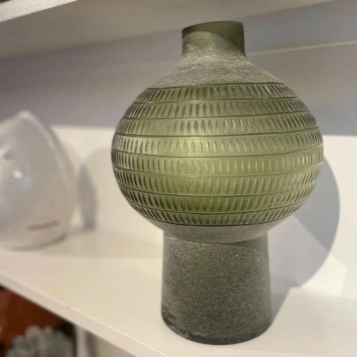 Art Deco Vase in Green Glass.