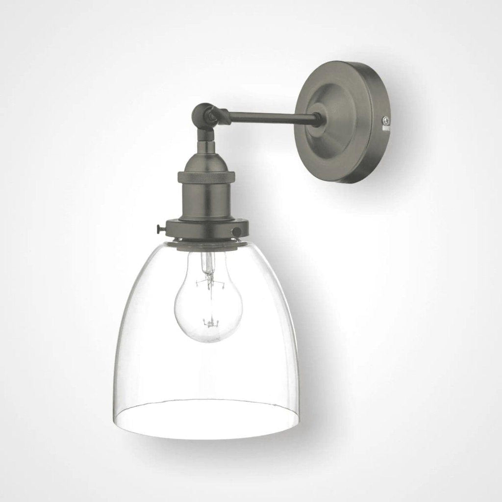 Arvin Industrial Wall Light Antique Chrome with Clear Glass Shade - Persora