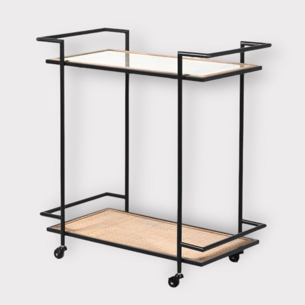 Black Iron and Rattan Drinks Trolley - Persora