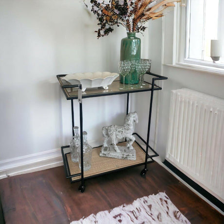 Black Iron and Rattan Drinks Trolley - Persora