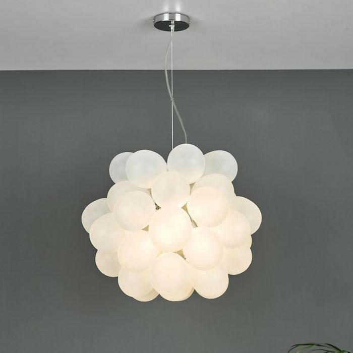 Bubbles 6 Light Pendant Polished Chrome Frosted Glass.