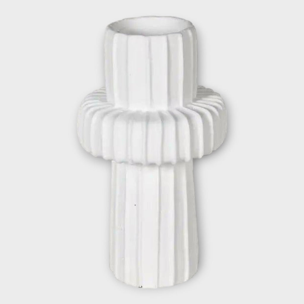 Contemporary White Ribbed Ceramic Vase - Persora