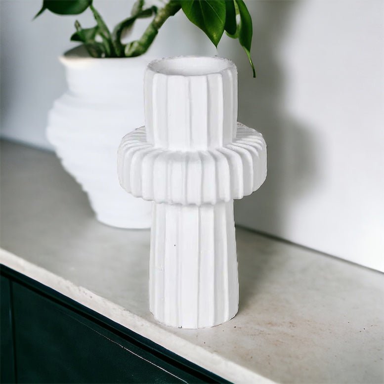 Contemporary White Ribbed Ceramic Vase - Persora