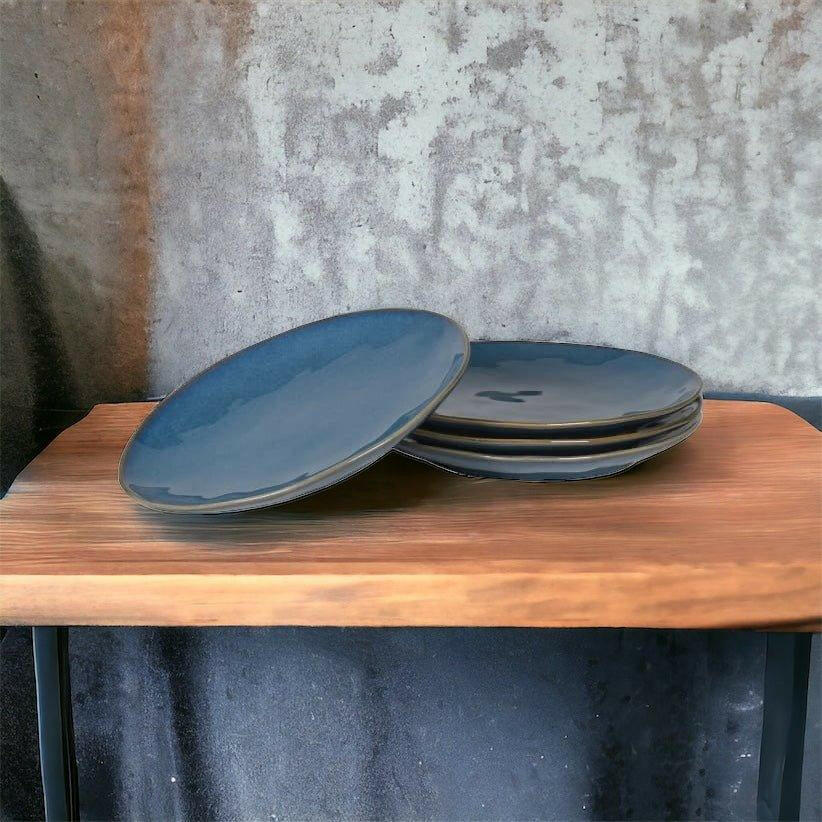 Dark Blue Glazed Stoneware Dinner Plate.