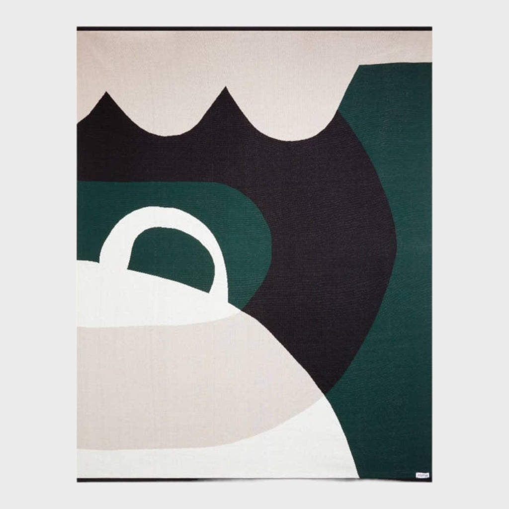 Dark Green Abstract Cotton Knit Throw Blanket - Persora