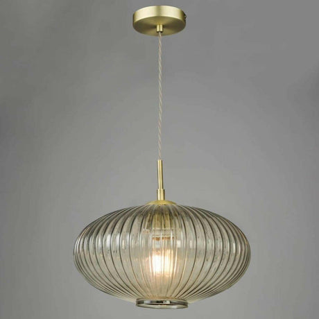 Edmond 1 Light Pendant Smoked Glass Antique Brass Detail.